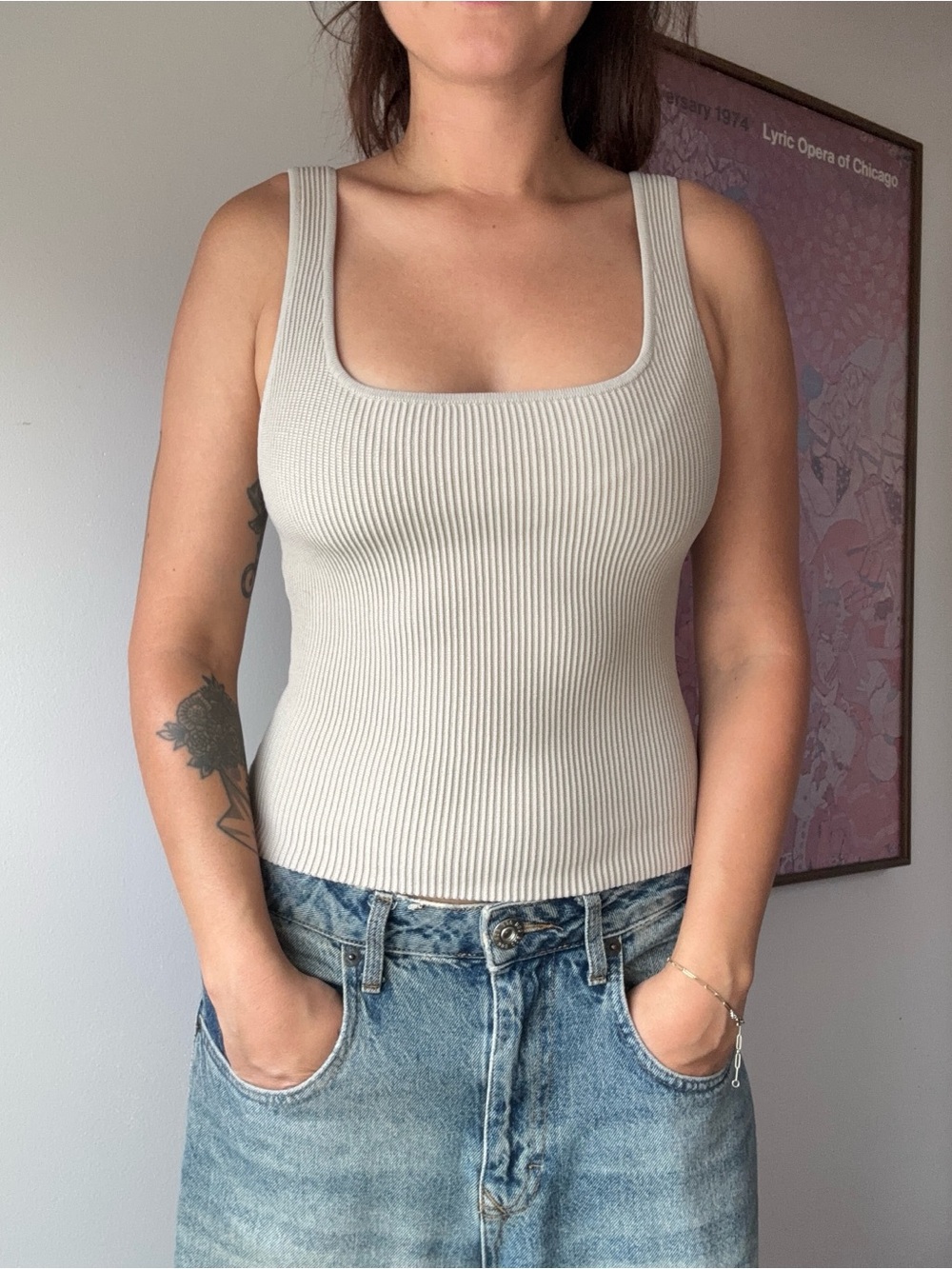 Aritzia Babaton Contour Ribbed Square-Neck Tank Top - Cream